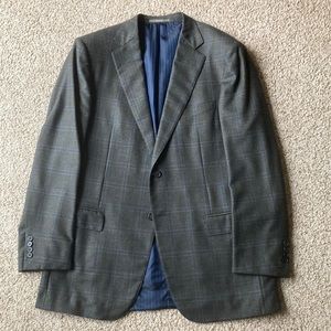 Ermenegildo Zegna Green Blue Windowpane Check Wool Sport Coat Eu 54 US 44